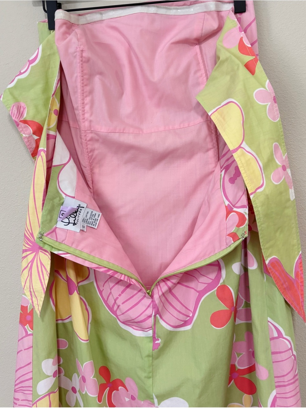 Vintage Lilly Pulitzer Size 12 Habiscus Floral Print Cotton Strapless Dress - Picture 5 of 10